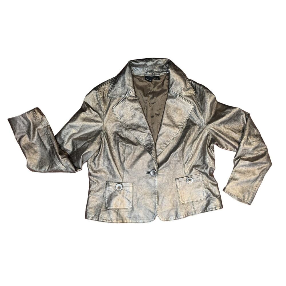 Cabi Leather One Button Size 16 Metallic Gold jacket - Picture 11 of 11